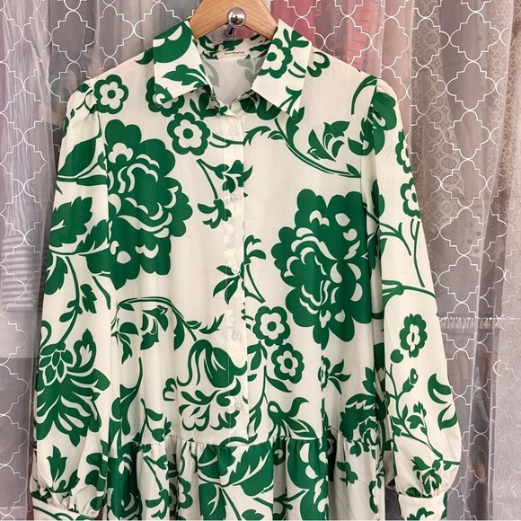 Sunday up Green Floral Ruffle Hem Montecito Dress Small - Picture 9 of 9